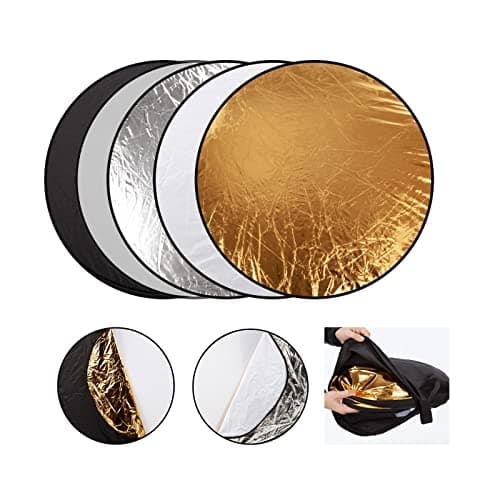Image of 60cm Portable 5-in-1 Collapsible Light Reflector Studio Photography Multi Round Disc Light Reflector, Translucent, Silver, Gold, White, and Black