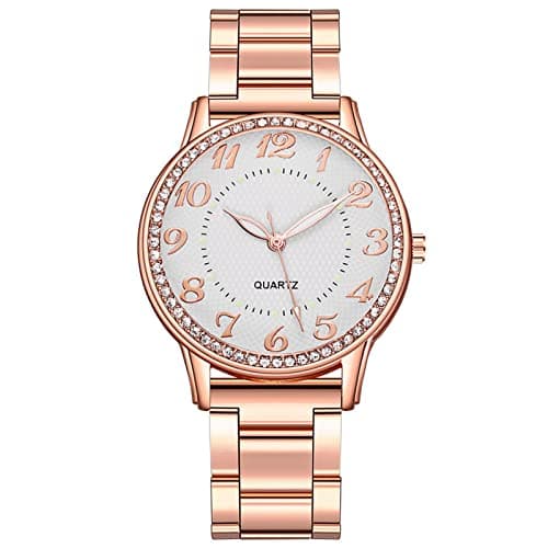 Image of Women's Watches Quartz Movement Girls Ladies Wristwatch Steel Belt Watch Leather Watch Band 20mm (Rose Gold, One Size)