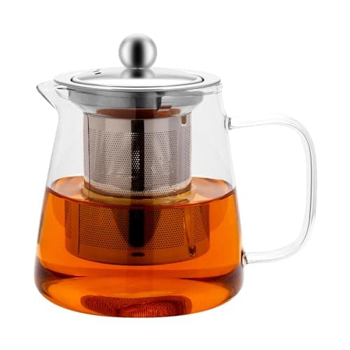 Image of Honneeo Glass Teapots 450ml Borosilicate Glass Tea Pots with Infuser, Stovetop Safe Tea Kettle with 304 Stainless Still Strainer Small Teapot for Loose Leaf Tea, Herbal Tea, Fruit Tea, Coffee