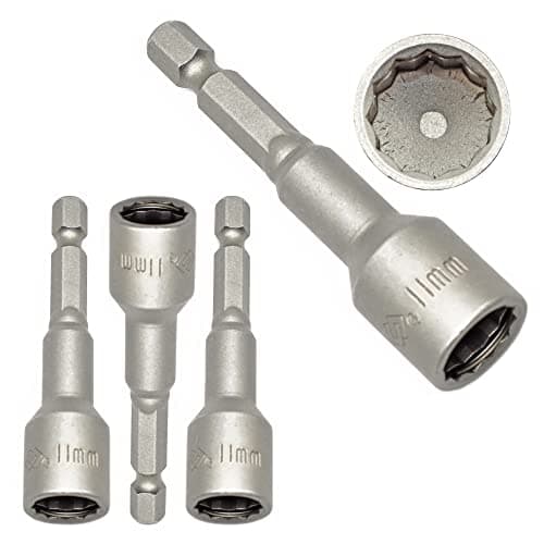 Image of 11mm Bi-Hex Socket with Retaining Clip (Pack of 3) - 65mm Long 1/4" Hexagon Drive for Roofing & Cladding