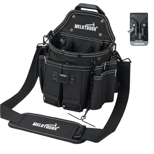 Image of MELOTOUGH Electrician Tool Pouch Bag with Shoulder Strap Professional Pocket Tool Belt Pouch with Belt Clip Quickly Attach and Release Tool Bag Clip Quickly Attach and Release Tool Bag