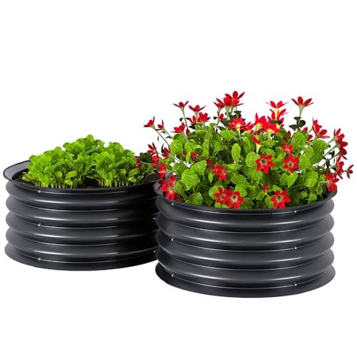Image of Outsunny Steel Raised Beds for Garden Set of 2, Outdoor Elevated Planter Box with Safety Edging, Easy-to-assemble Stock Tank for Growing Flowers, Herbs and Vegetables, Dark Grey
