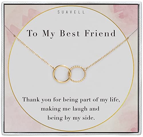 Image of Suavell Best Friend Necklaces: Interlocking Circle Open Circle Ster Sterling Silver Chain Necklaces | Friendship Gifts, Birthday Gift Ideas, 0.5" X 0.66", Stainless Steel, gold plated