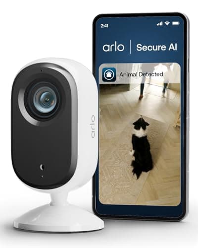 Image of Arlo Essential 2K Indoor Pet Security Camera, Wired Home CCTV Camera Indoor With Night Vision, Siren, 2 Way Audio & WiFi, Arlo Secure Free Trial, 1 Camera, with auto privacy lens cover, white