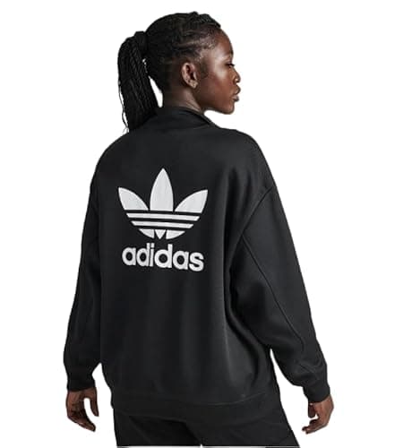 Image of ADIDAS ORIGINALS WOMEN'S ADICOLOR OVERSIZED HALF-ZIP SWEATSHIRT, BLACK, SMALL/MEDIUM (S/M), Black, Medium