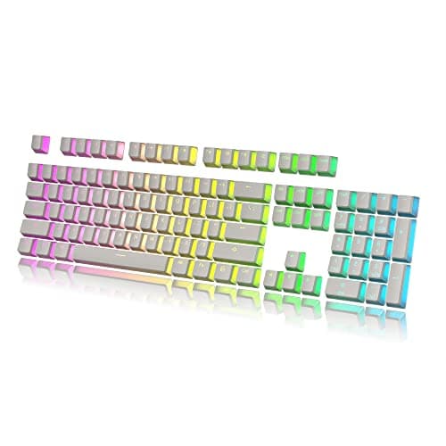 Image of HK Gaming Pudding Keycaps | Doubleshot PBT Keycap Set | Full 108 OEM Profile Key Set | ANSI US-Layout | For Mechanical Keyboard | Compatible with Cherry MX, Gateron, Kailh, Outemu | White