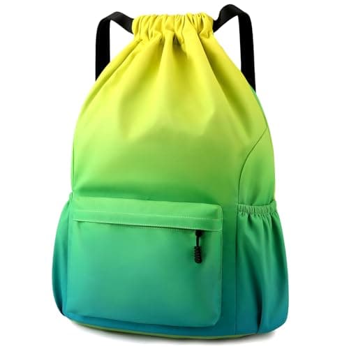 Image of Pystuvo Drawstring Bag, Drawstring Gym Bag, Waterproof Swimming Bags With Mesh Pockets Water, Drawstring Bags With Outside Zipper for Sports Holidays Swimming Travel, Gradient green