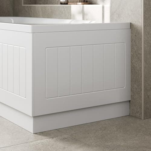 Image of Affine® Tongue & Groove 700mm End MDF Bath Panel 15mm, Modern Wooden Panels for Bathroom Baths Soaking Tubs, Adjustable Plinth, Easy to Cut, White