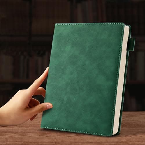 Image of Hongmeru A5 Lined Notebook - PU Leather Hardback Notepad with Pen Loop & Ribbon, 100GSM Thick Paper, 200 Pages (100 Sheets) for Journaling, Planning, Office & School Use - Green