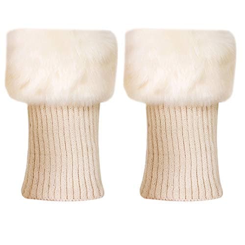 Image of LA HUATE Women's Faux Fur Boot Cuff Socks Soft Knitted Leg Warmers Stretchy Boot Toppers, Beige