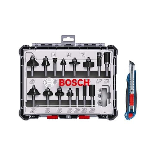 Image of Bosch Professional 15-Piece Cutter Set with Cutter Knife (for Wood, Diameter 8 mm Shank, Router Accessories)
