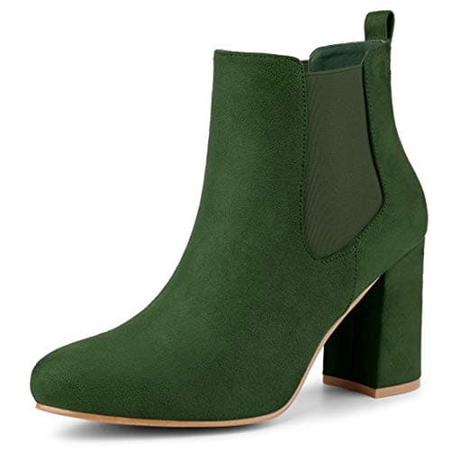 Image of Allegra K Women's Round Toe Chunky Heels Chelsea Ankle Boots Green 7 UK