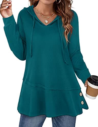 Image of Miusey Hoodies for Women Long Sleeve Sweatshirts, Deep Cyan, XL