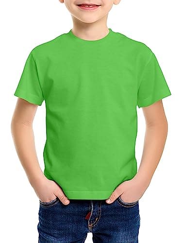 Image of Love My Fashions Kids Value Weight Crew Neck Plain T-Shirt Short Sleeve Casual Tees for Boys Cotton Tops for Children Lime Green