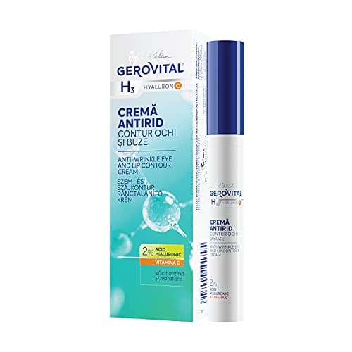 Image of Anti-Wrinkles Eye and Lip Cream with Hyaluronic Acid, Vitamin C and E, Moisturizes the Skin, Prevents and Reduces Expression Lines, 15 ml, Gerovital H3 Hyaluron C