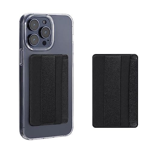 Image of kwmobile Card Holder for Smartphones (Set of 2) - Stick On Wallet for Back of Phone or Case with Hand Strap - Black