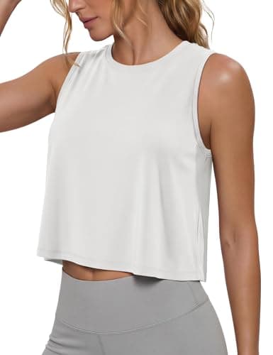 Image of MAGCOMSEN Women's Gym Tops UK Sports Running Vest Tops Workout Yoga Tank Atheletic Sleeveless Tops Relaxed Fit White