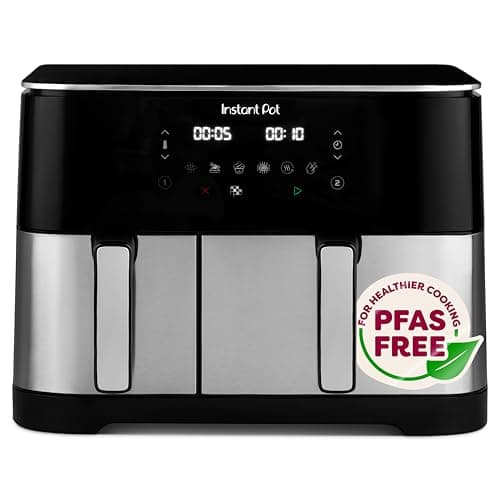 Image of Instant Pot Dual Vortex Air Fryer, PFAS Free, Large 11L, Twin 7L and 4L Baskets, 8-in-1, Dehydrate, Grill, Bake, Roast, Reheat, Non-Stick, Easy Clean, Dishwasher Safe, Stainless Steel