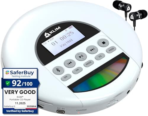 Image of KLIM Nomad - Portable CD Player with Long-lasting Battery - Includes Headphones - Radio FM - Compatible MP3 CD Player Portable - TF Card, Radio FM, Bluetooth - Ideal for cars - NEW