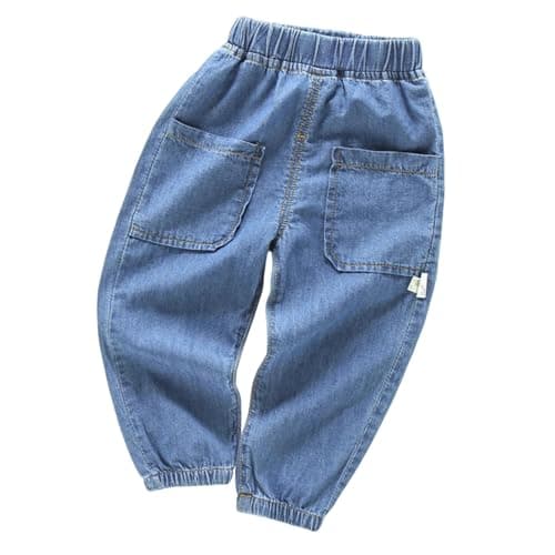 Image of Kids Baggy Jeans Boys Age 2-7 Years Trendy Boys Loose Fit Denim Pants Elastic Waist Comfy Stretchy School Casual Athletic Streetwear Trousers (Blue, 3-4 Years)