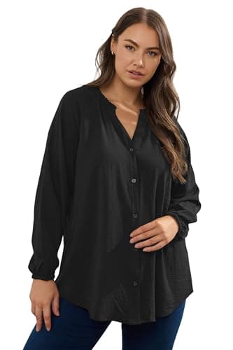 Image of Yours Curve Frill Neck Blouse - Women's - Plus Size Curve Black