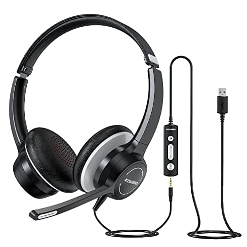 Image of KONNAO USB Headset with Microphone, 3.5mm Wired Computer Headsets with Noise Cancelling Microphone, Stereo Headphones with MIC for PC, in Line Controls, Work Headset for Skype Zoom Tablet Laptop