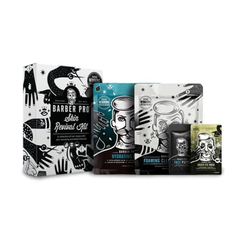 Image of BARBER PRO Skin Revival Mens Pamper Kit 4-in-1 Under Eye Mask Peel Off Putty & 2 Face Masks Rejuvinate Hydrate Soothe Tired Eyes Cleanse Pores Multi Award Winning Brand