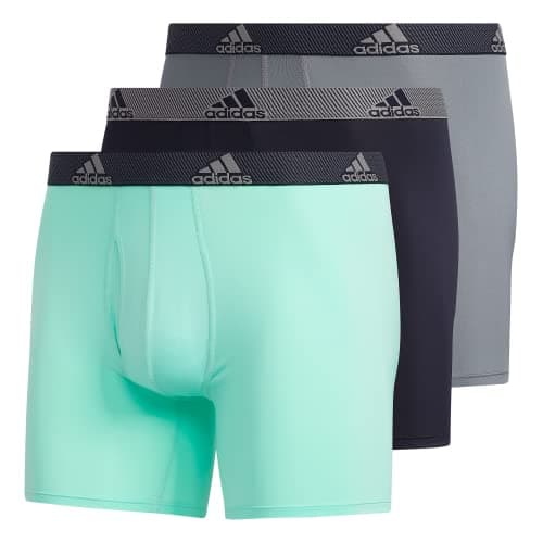 Image of adidas Men's Performance Boxer Brief Underwear (3-Pack), Pulse Mint Green/Legend Ink Blue/Grey, L