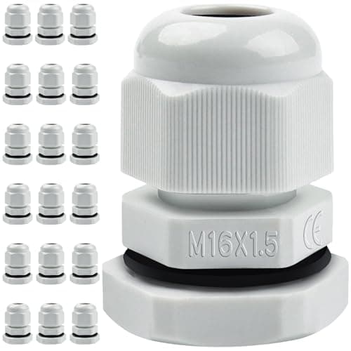 Image of 20 Pack M16 Cable Glands - Caianwin M16 IP68 Waterproof Conduit Fittings Flush Mounting for Electrical Boxes and Wall-Mounted Distribution Boxes