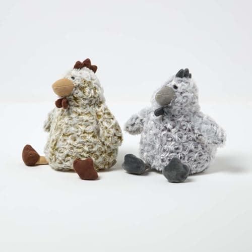 Image of HOMESCAPES Weighted Door Stop Animal, Decorative Cute Chickens, Set of 2, Novelty Heavy Fabric Doorstop, Polyester & Sand, Indoor Decoration for Home & Office - Grey & Brown 1.5kg