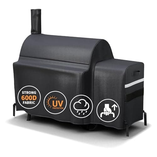 Image of Grisun Grill Cover for Oklahoma Joe's Highland Offset Smoker, Anti-Fade Waterproof Offset Smoker Cover for Charbroil, Royal Gourmet, Brinkmann, New Braunfels Offset Smoker, 600D, Black