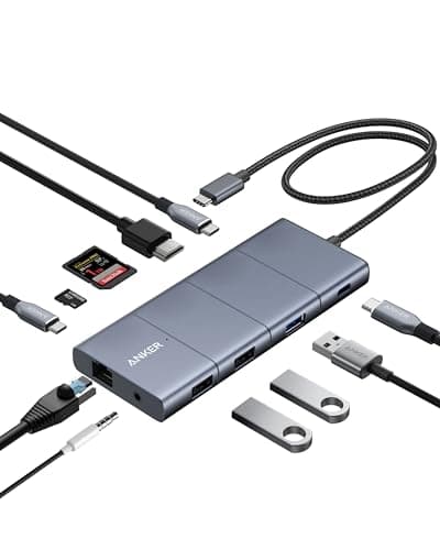 Image of Anker USB C Hub, 11-in-1 Docking Station Dual Monitor, 10 Gbps USB-C and USB-A Data Ports, 4K HDMI and DisplayPort, 85W Power Delivery, 2 Data Ports, Ethernet, for XPS