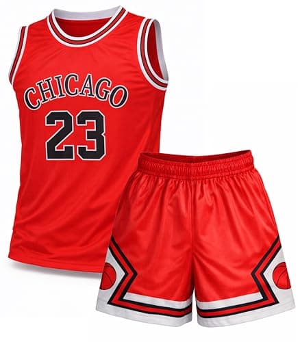 Image of True Threads Kids Basketball Jerseys #24 Mesh Sleeveless Tank Top Shorts for Boys Girls 2PC Athletic Training Uniforms (Red, 10-12 Years)