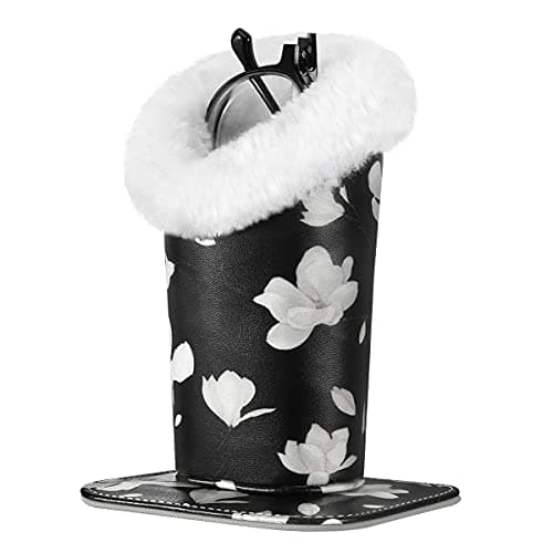 Image of MoKo Eyeglasses Holder, Modern Velvet Plush Lined PU Leather Household Magnetic Holder Protective [Anti-scratch] [Dustproof] Stand Case for Eyeglass and Sunglasses, Black & White Magnolia