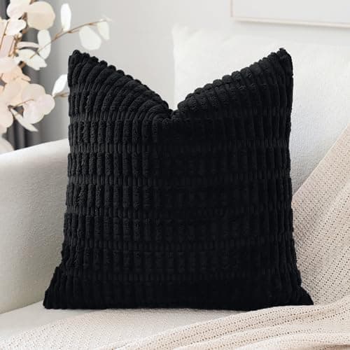 Image of Artscope Corduroy Set of 1 Cushion Cover 40x40 cm Super Soft Boho Striped Square Pillow Covers Case Decorative Modern Cushion Covers for Sofa Couch Bedroom Car Decor Black