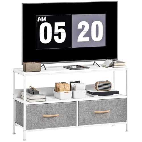Image of HOMCOM TV Stand Cabinet up to 47-inch, TV Unit with 2 Foldable Linen Drawers, Open Shelf for Living Room, Bedroom, Entertainment Room, White