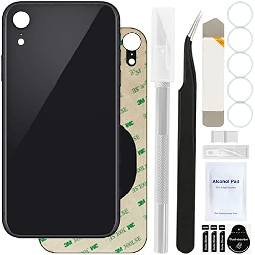 Image of ZHUROUPU Rear Back Cover Glass (without Logo) Replacement Compatible with iPhone XR, Professional repair Tool kit, Pre-Installed Adhesive and Rubber Bands (6.1 inch/Black)