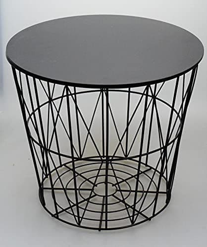 Image of HOMION Home modern round black wooden top geometric wire occasional coffee side table with lift off lid (Medium)