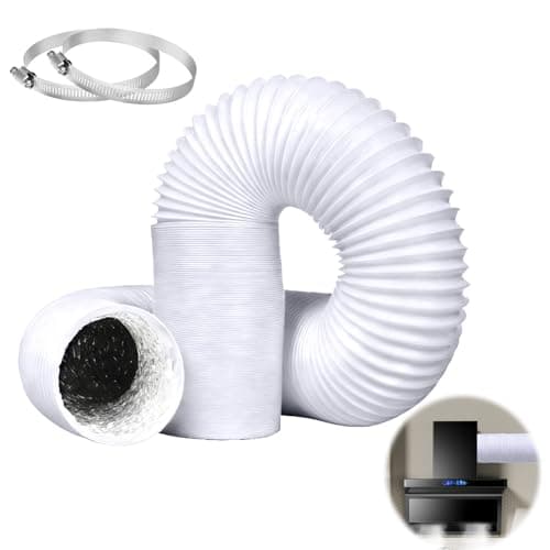 Image of 4inch x 10ft (3M) Air Conditioning Hose Ducting Tumble Dryer Vent Hose, Aluminium 100mm Ducting, Wide Long Flexible Aluminium PVC Air with 2 Clamps for Extractor Fan Tumble Dryer(White)