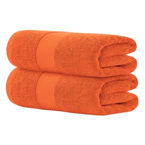Image of Hieftan Towels Bath Sheet Set – 100% Cotton Pack of 2 Extra Large Bath Sheets Towel 600gsm Highly Absorbent Rapid Dry Super Sheets for Bathroom 140 X 80 cm (Orange)