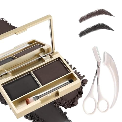 Image of 2-in-1 Waterproof Eyebrow Powder Kit with Mirror & Brush – Dual-Color Brow & Eyeshadow Palette, Sweat-Proof & Smudge-Proof, Includes Razor and Scissors – Dark Brown & Black