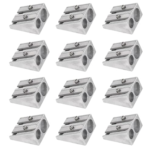 Image of 12 Pcs Pencil Sharpeners Set, Double Hole Metal Pencil Sharpener, Manual Graphite Pencils Sharpener for Crayon Makeup Lip Eyeliner Home School Office Supplies