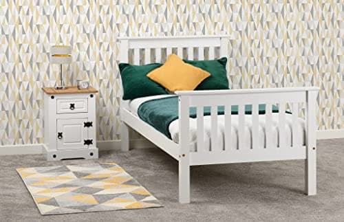 Image of Kelsey Stores Monaco Bed Frame Single Double King 3ft 4ft6 5ft Bed In White Pine Grey High Foot End (3FT Single, White)