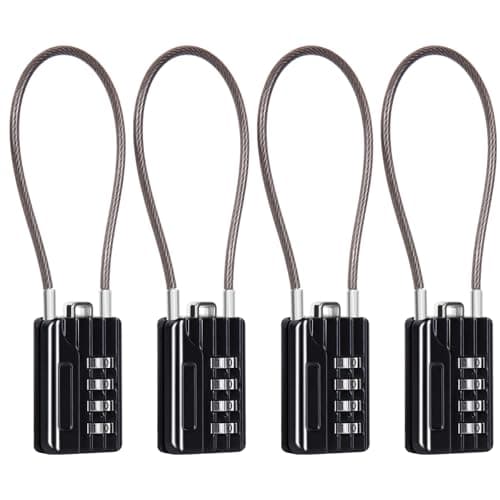 Image of SEPOX® 4Pcs Versatile Resettable 4-Digit Combination Padlock with Extra Long Cable 18cm, Personalized Password, Durable Vinyl Steel Cable Black, Multipurpose Lock for Suitcase, Gym Lockers, Toolbox