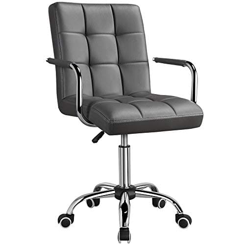 Image of Yaheetech Office Desk Chair Ergonomic Computer Chair Swivel Chair Leather with Mid Back and Height Adjustable for Home Grey