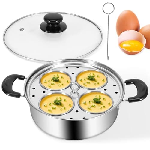 Image of Egg Poacher, Stainless Steel Steamer with 4 Cups Poached Egg Maker, Induction Cooktop Steaming Pot for Steamed Eggs, Poached Eggs, Soups, Baby Supplements, Uncoated Non-stick Pan