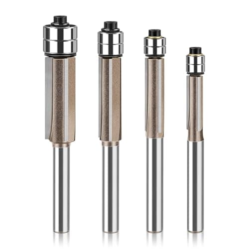Image of Mesee 4Pcs Top Bearing Flush Trim Router Bit Set 1/4" Shank 3-Flute Flush Trim Bits with Double Bearings Woodworking Carbide Tipped Triple Flute Template Pattern Trimming Cutter - 1/4" 5/16" 3/8" 1/2"