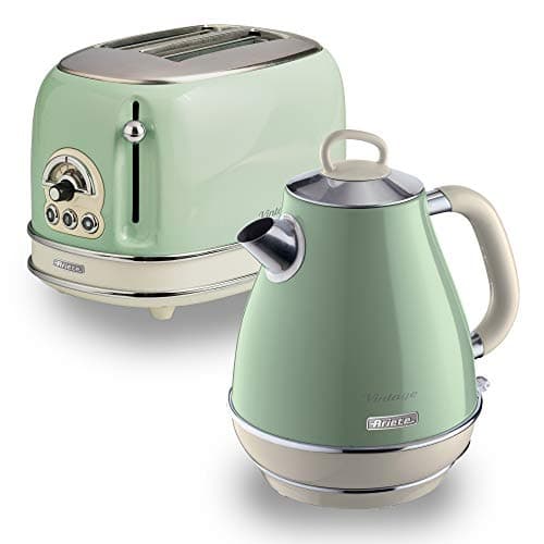 Image of Ariete ARPK2 Retro Style Jug Kettle and 2 Slice Toaster Set, Vintage Design, Green