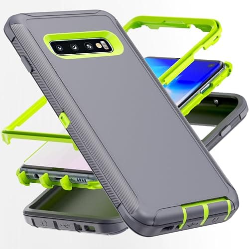 Image of AYMECL for S10 Plus Case, [Military Grade] 3 in 1 Heavy Duty Full Body Shockproof Protection Phone Case for Samsung Galaxy S10 Plus 6.4 inch,Green+Grey