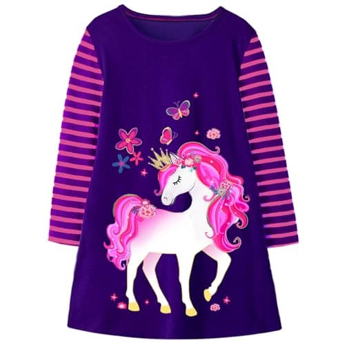 Image of VIKITA Girls Dress Rainbow Long Sleeve Embroidery Star Age 4-5 Years Lh6810